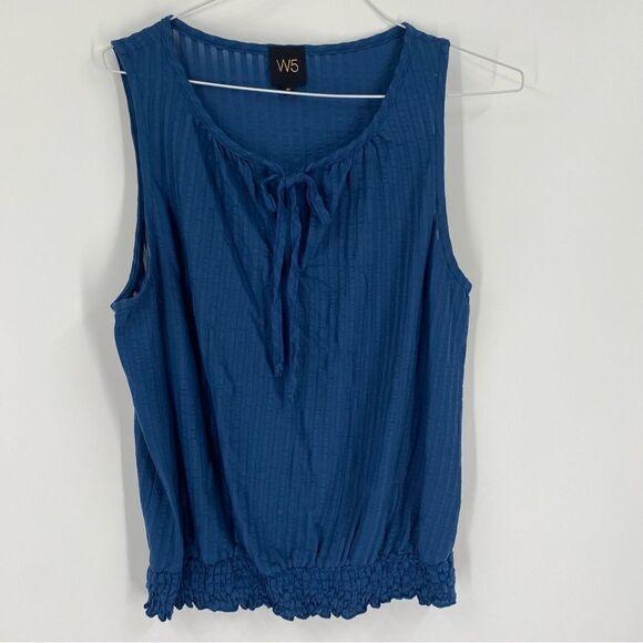 W5 Women’s Round Neck Sleeveless Striped Blue Blouse size M - Picture 1 of 4
